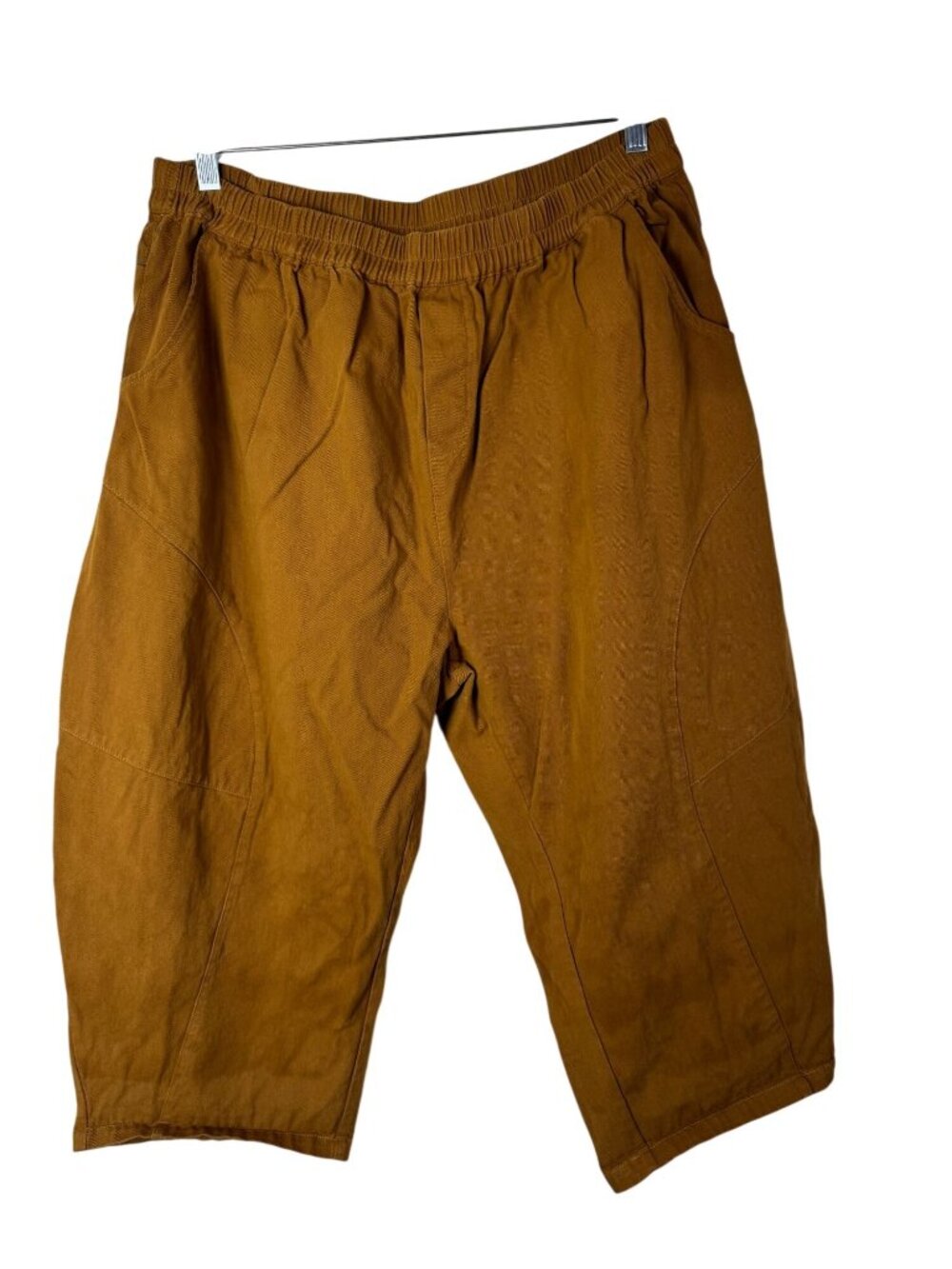 Buykud Womens Cropped Barrel Pants Plus size 2XL Mustard Brown Lagenlook Boho